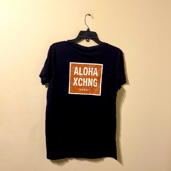Aloha Xchng Womens 90s Hibiscus Box Logo Black Short Sleeve Crew Neck T-Shirt XL - Picture 2 of 9